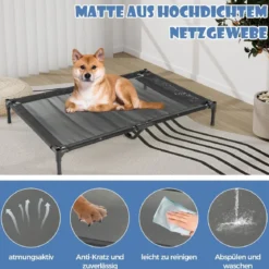 2 in 1 Hundehütte & erhöhtes Hundebett Hundeliege Outdoor Haustierhaus mit atmungsaktivem Netzgewebe Grau