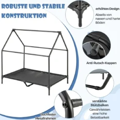2 in 1 Hundehütte & erhöhtes Hundebett Hundeliege Outdoor Haustierhaus mit atmungsaktivem Netzgewebe Grau