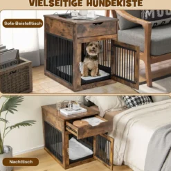 2 in 1 Hundekäfig Nachttish mit Ladestation & abschließbarer Tür & Schublade Braun