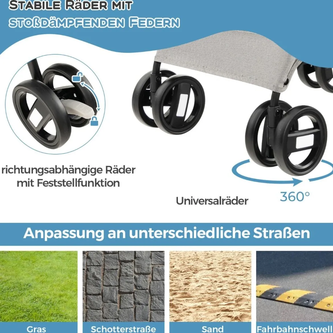 3 in 1 Hundewagen Hundebuggy klappbar bis 15 kg Haustierwagen mit Netzfenstern Blau