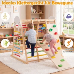 8 in 1 Indoor Klettergerüst aus Holz für Kinder ab 3 Jahren Klappbares Kletterspielzeug Set Bunt