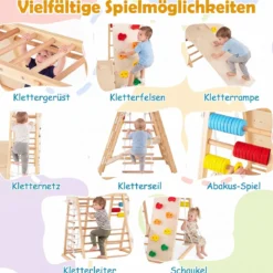 8 in 1 Indoor Klettergerüst aus Holz für Kinder ab 3 Jahren Klappbares Kletterspielzeug Set Natur