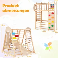 8 in 1 Indoor Klettergerüst aus Holz für Kinder ab 3 Jahren Klappbares Kletterspielzeug Set Natur