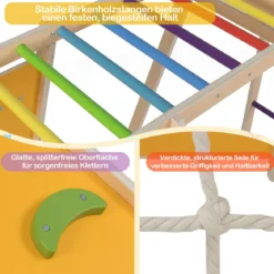 6-in-1 Indoor Klettergerüst Spielplatz mit Rutsche Kletterwand Basketballkorb Affenstange Seilnetz & Leiter Regenbogen