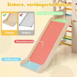 8-in-1 Indoor Spielplatz Holz mit Rutsche Kletterleiter Kletterrampe & Klettergerüst Mehrfarbig