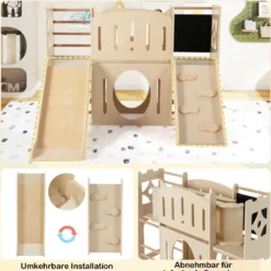 8-in-1 Indoor Spielplatz Holz mit Rutsche & Kletterleiter & Kletterrampe Kinder Rutsche mit Klettergerüst