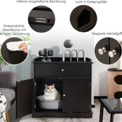 3 in 1 Katzenhaus Katzentoilette Beistelltisch mit Schublade & Tür & Eingang Katzenklo Braun