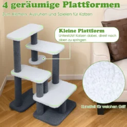 2-in-1 Katzenturm Katzentreppe mit Sisal-Kratzpfosten & 3 große Plattformen 4-stufiger Katzenbaum für hohes Bett Grau