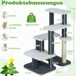 2-in-1 Katzenturm Katzentreppe mit Sisal-Kratzpfosten & 3 große Plattformen 4-stufiger Katzenbaum für hohes Bett Grau