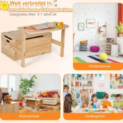 3 in 1 Kinder-Aktivitätstisch Set mit Schreibtisch & Sitzbank & Aufbewahrungsbox für Kindergarten