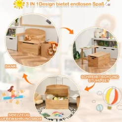 3 in 1 Kinder-Aktivitätstisch Set mit Schreibtisch & Sitzbank & Aufbewahrungsbox für Kindergarten