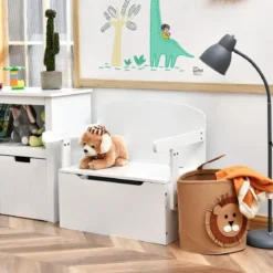 3 in 1 Kinder-Aktivitätstisch Set mit Schreibtisch & Sitzbank & Aufbewahrungsbox für Kindergarten Weiß