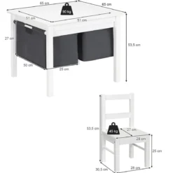 2-in-1-Kinder-Aktivtisch mit Stauraum und 2 Stühlen multifunktionales Basteltisch-Set für Kinder Weiß