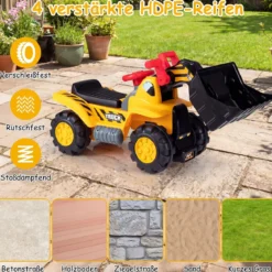 3 in 1 Kinder Bagger & Planierraupe Kinder Aufsitzauto Rutschauto mit Abnehmbarer Schaufel