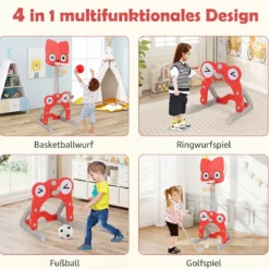 4 in 1 Kinder Basketballkorb Set Höhenverstellbarer Basketballständer mit Fußballtor