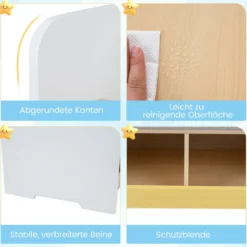 3 in 1 Kinder Bücherregal mit Sitzbank Kinderregal mit 2 Fächern & Gepolstertem Kissen Weiß