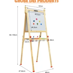 3 in 1 Kinder Doppelseitige Staffelei aus Holz mit Whiteboard & Kreidetafel & Zeichenpapier
