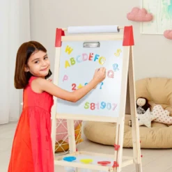 3 in 1 Kinder Doppelseitige Staffelei mit Magnetischer Tafel & Whiteboard Höhenverstellbar