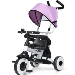 4-in-1 Kinderdreirad Klappbar Baby-Dreirad 3 Räder Fahrrad mit Markise Rosa