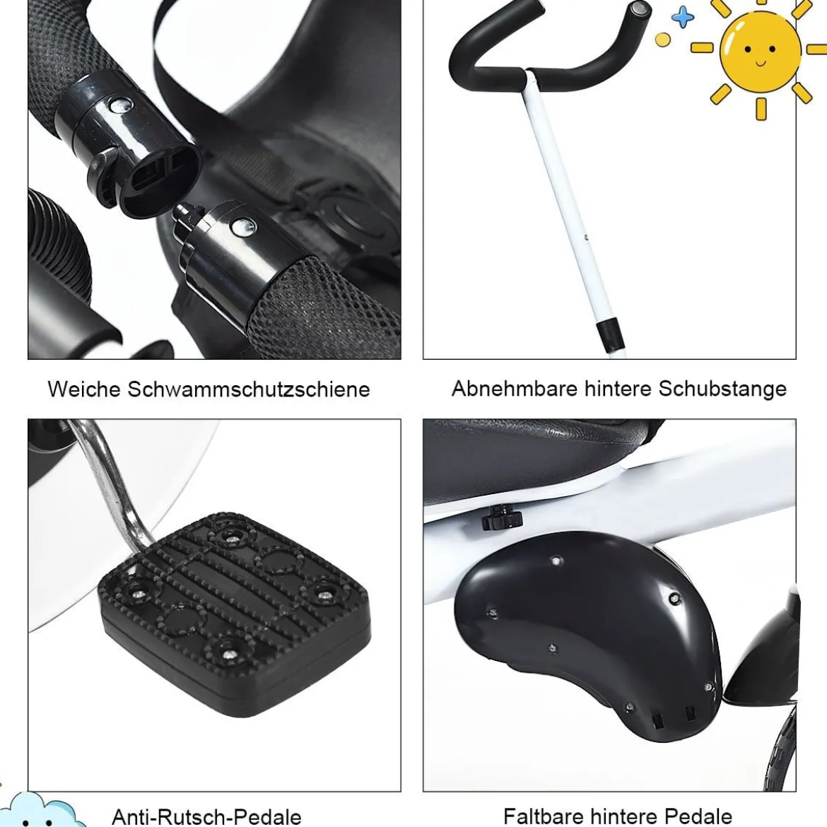 4-in-1 Kinderdreirad Klappbar Baby-Dreirad 3 Räder Fahrrad mit Markise Rosa