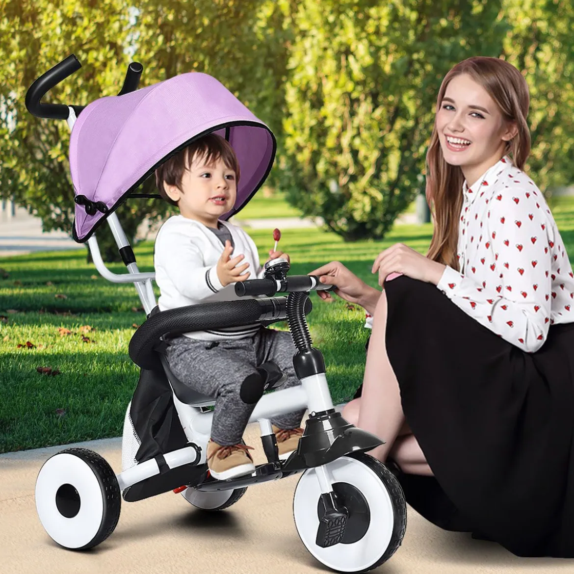 4-in-1 Kinderdreirad Klappbar Baby-Dreirad 3 Räder Fahrrad mit Markise Rosa