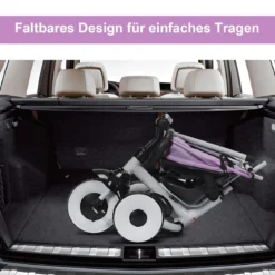 4-in-1 Kinderdreirad Klappbar Baby-Dreirad 3 Räder Fahrrad mit Markise Rosa