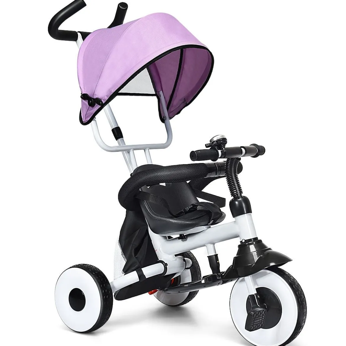 4-in-1 Kinderdreirad Klappbar Baby-Dreirad 3 Räder Fahrrad mit Markise Rosa