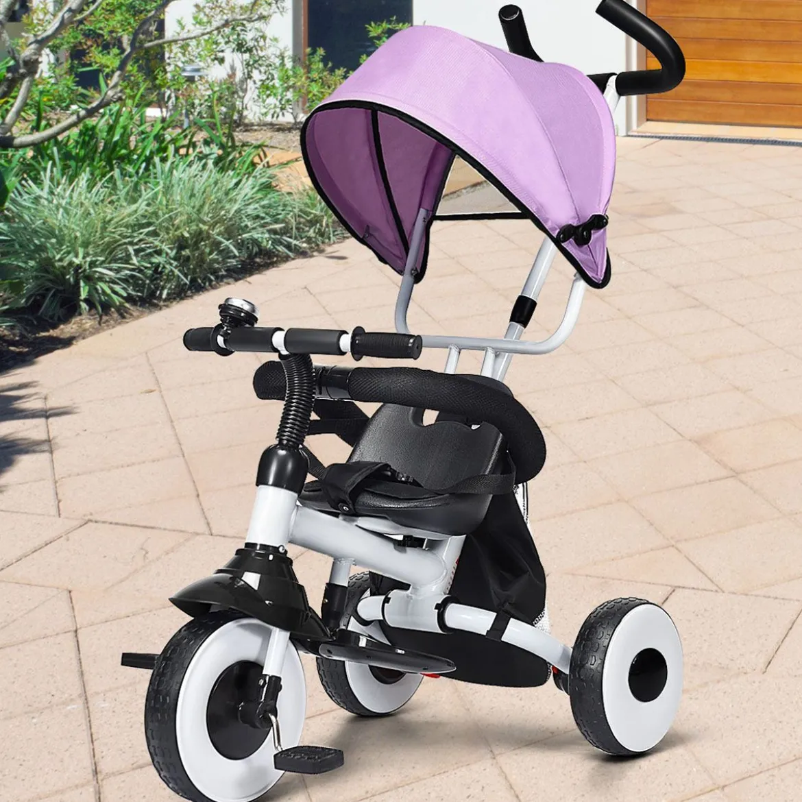 4-in-1 Kinderdreirad Klappbar Baby-Dreirad 3 Räder Fahrrad mit Markise Rosa