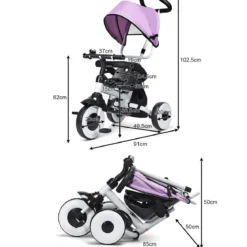 4-in-1 Kinderdreirad Klappbar Baby-Dreirad 3 Räder Fahrrad mit Markise Rosa
