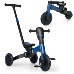 4-in-1 Kinder-Dreirad Lauflernwagen mit verstellbarem Schiebegriff & abnehmbaren Pedalen Blau