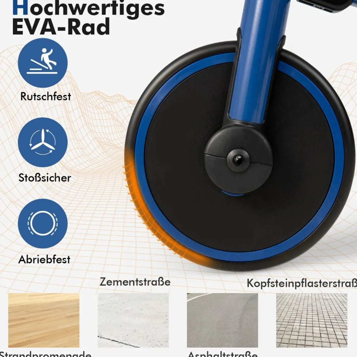 4-in-1 Kinder-Dreirad Lauflernwagen mit verstellbarem Schiebegriff & abnehmbaren Pedalen Blau