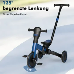 4-in-1 Kinder-Dreirad Lauflernwagen mit verstellbarem Schiebegriff & abnehmbaren Pedalen Blau