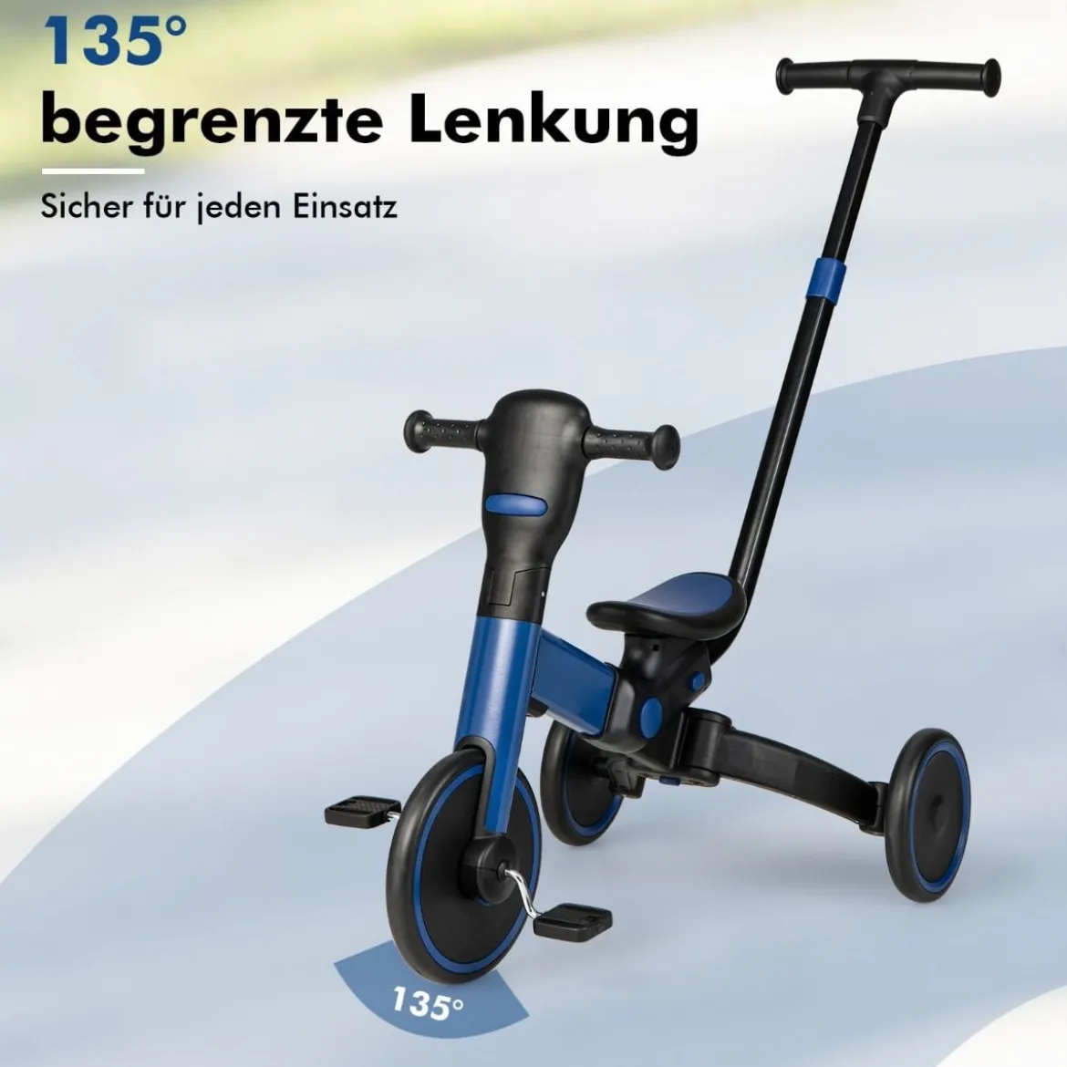 4-in-1 Kinder-Dreirad Lauflernwagen mit verstellbarem Schiebegriff & abnehmbaren Pedalen Blau