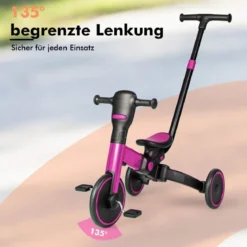 4-in-1 Kinder-Dreirad Lauflernwagen mit verstellbarem Schiebegriff & abnehmbaren Pedalen Rosa