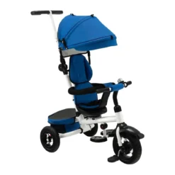 7 in 1 Kinder Dreirad mit Umkehrbarem Sitz & Verstellbarem Verdeck & Schiebegriff Laufrad Blau