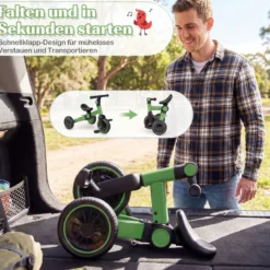 5-in-1 Kinderfahrrad Kinder Balancebike mit abnehmbaren Pedalen verstellbarem Lenker Grün