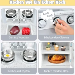 2 in 1 Kinderküche aus Holz Doppelseitige Spielküche für Kinder ab 3 Jahren