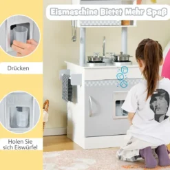 2 in 1 Kinderküche aus Holz Doppelseitige Spielküche für Kinder ab 3 Jahren