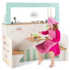 2 in 1 Kinderküche doppelseitiges Rollenspiel Set Spielküche Kinderspielküche Grün