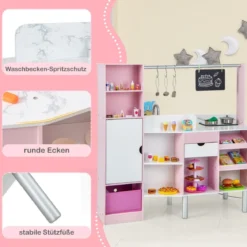 2 in 1 Kinderküche & Kaufladen mit Licht & Sound & 82 Zubehörteile & Tafel & Eismacher Spielküche