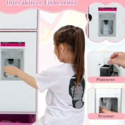 2 in 1 Kinderküche & Kaufladen mit Licht & Sound & 82 Zubehörteile & Tafel & Eismacher Spielküche