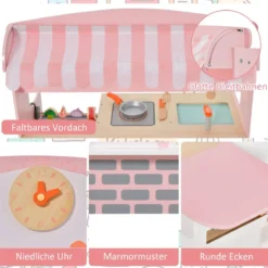 2 in 1 Kinderküche mit Herd & Backofen & Grill & Verstellbarem Baldachin Doppelseitige Spielküche