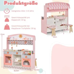 2 in 1 Kinderküche mit Herd & Backofen & Grill & Verstellbarem Baldachin Doppelseitige Spielküche