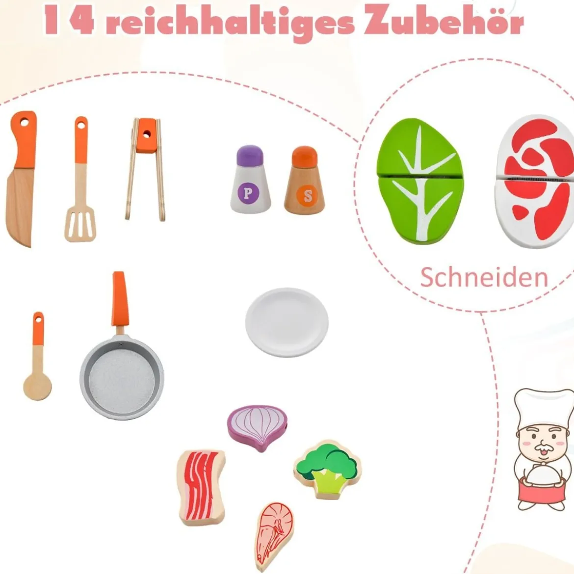 2 in 1 Kinderküche mit Herd & Backofen & Grill & Verstellbarem Baldachin Doppelseitige Spielküche