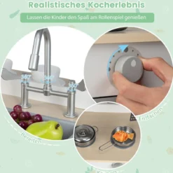2 in 1 Kinderküche mit Restaurant zum Kochen & Servieren Spielküche mit Zubehör Grau