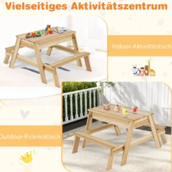 4 in 1 Kinder Kindersitzgruppe mit Abnehmbarem Deckel & 2 Aufbewahrungsboxen Holz Spieltisch