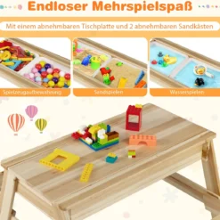 4 in 1 Kinder Kindersitzgruppe mit Abnehmbarem Deckel & 2 Aufbewahrungsboxen Holz Spieltisch
