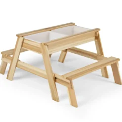 4 in 1 Kinder Kindersitzgruppe mit Abnehmbarem Deckel & 2 Aufbewahrungsboxen Holz Spieltisch