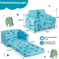 2-in-1 Kinder Klappsofa Kindersessel zum Ausklappen 57 x 42 x 40 cm Blau