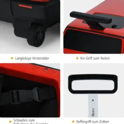 2 in 1 kinderkoffer Spielzeugauto mit klappbarem Griff 60 x 31 x 26 cm Rot